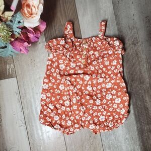Carter's Baby Girl Rust Brown and White Floral Boho Romper Summer Outfit Size 9m